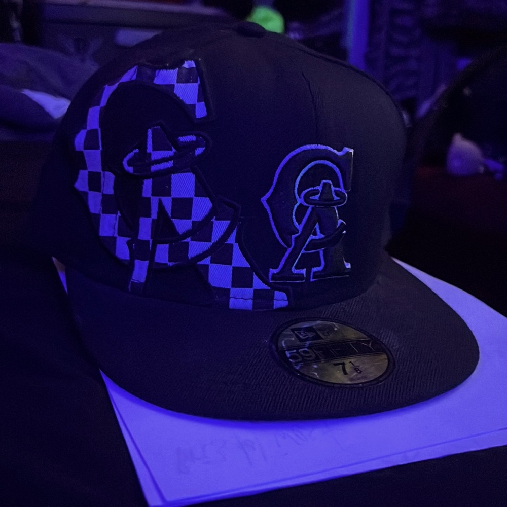 7 1/8 California Angels throwback back on blk/white checkerboard new era